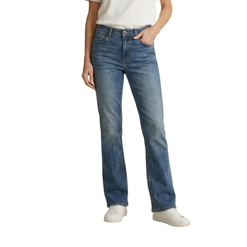 Levi's Damen-Jeans aus blauem Denim mit klassischem geradem Bein und dezenter Waschung aus abgenutztem Baumwollmischgewebe