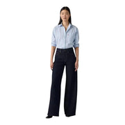 Schwarze Levi's Damen-Jeans aus Baumwollmischung mit dunkelblauem, weitem Bein, hohem Bund und klassischem Five-Pocket-Design
