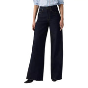 Schwarze Levi's Damen-Jeans aus Baumwollmischung mit dunkelblauem, weitem Bein, hohem Bund und klassischem Five-Pocket-Design
