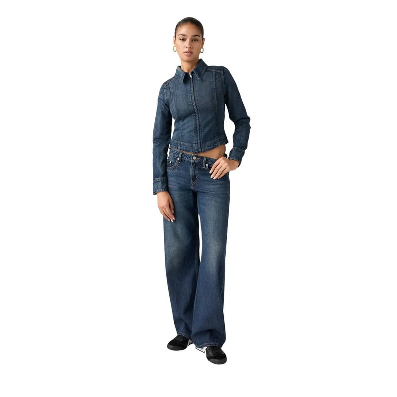 Levi's Damen-Jeans, blaue Baumwoll-Lyocell-Jeans, dunkelblaue kurze Jeansjacke mit Frontreißverschluss und weit geschnittene Jeans