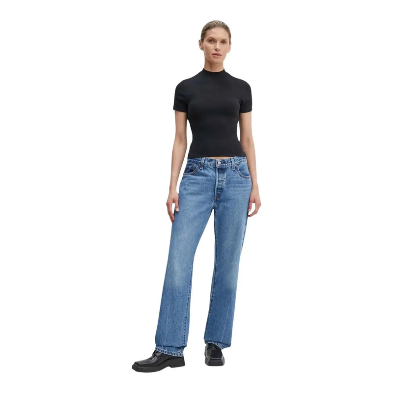 Levi's Damen-Jeans aus hellblauer Baumwolle mit hohem Bund, geradem Bein und klassischem Fünf-Taschen-Design