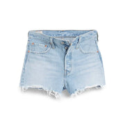 Hellblaue Baumwollshorts von Levi's für Damen mit heller Waschung, ausgefranstem Saum und klassischem Five-Pocket-Design