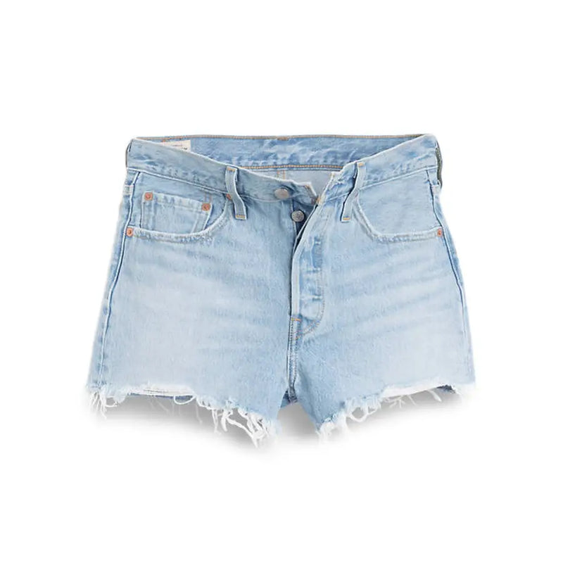 Hellblaue Baumwollshorts von Levi's für Damen mit heller Waschung, ausgefranstem Saum und klassischem Five-Pocket-Design