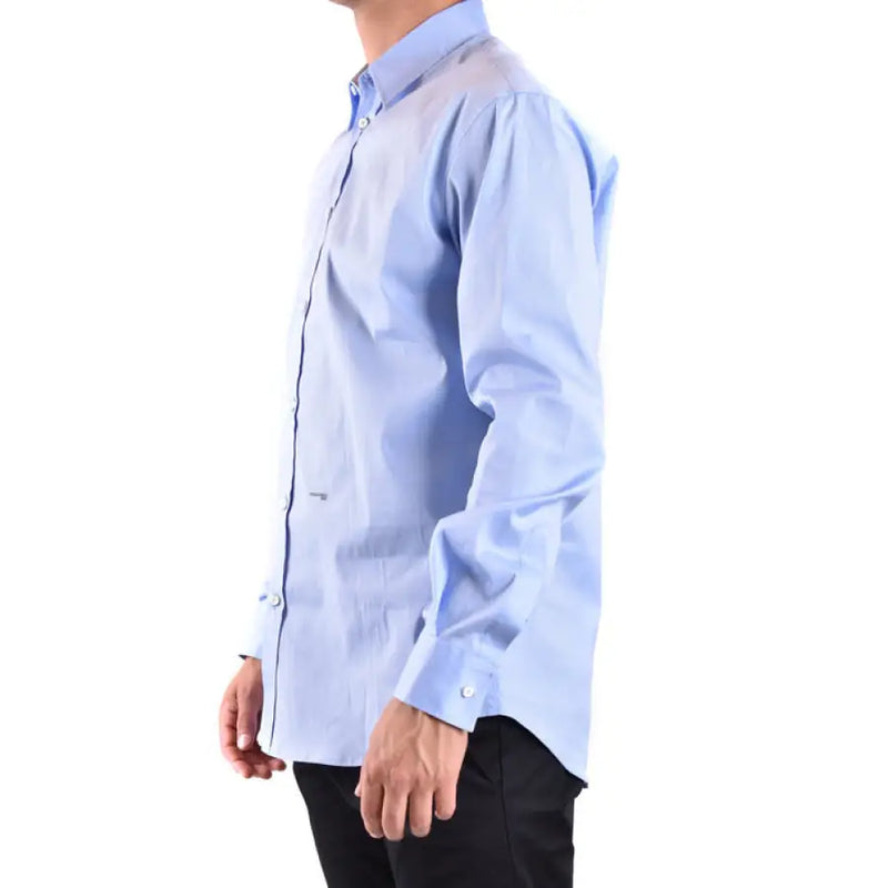 Light blue long sleeved dress shirt with button-down collar displayed in product image