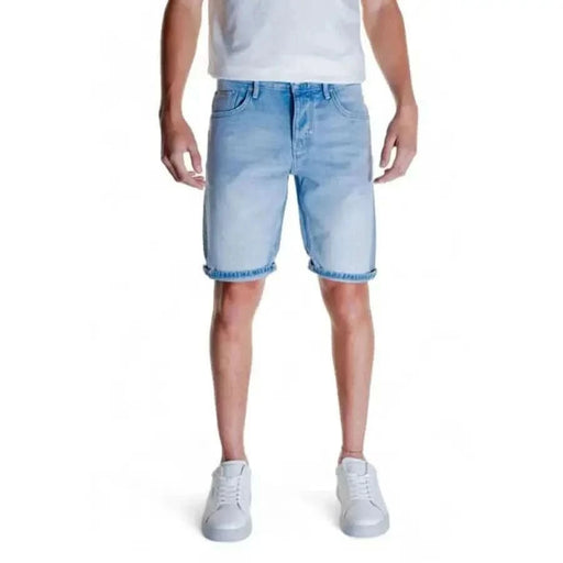 Light blue denim shorts with frayed hems Antony Morato Men Shorts by Antony Morato