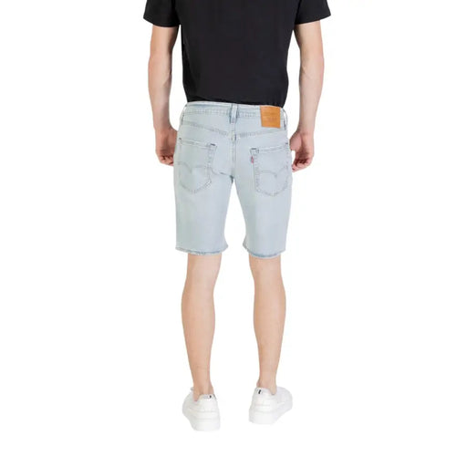 Light blue denim shorts displayed on a product page