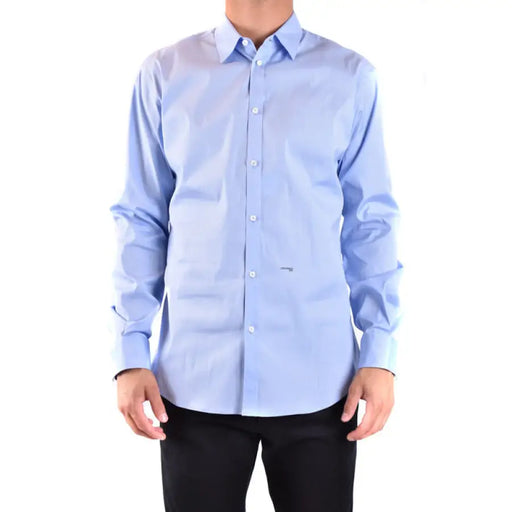 Light blue long-sleeved dress shirt with button-down collar for formal wear