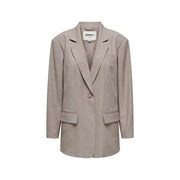 Hellblauer Damenblazer aus Leinenmischgewebe mit Oversized-Passform, einem Knopf und aufgesetzten Taschen