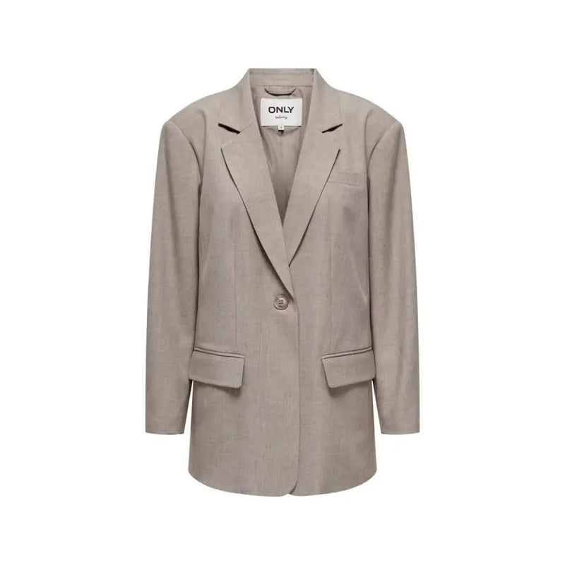 Hellblauer Damenblazer aus Leinenmischgewebe mit Oversized-Passform, einem Knopf und aufgesetzten Taschen