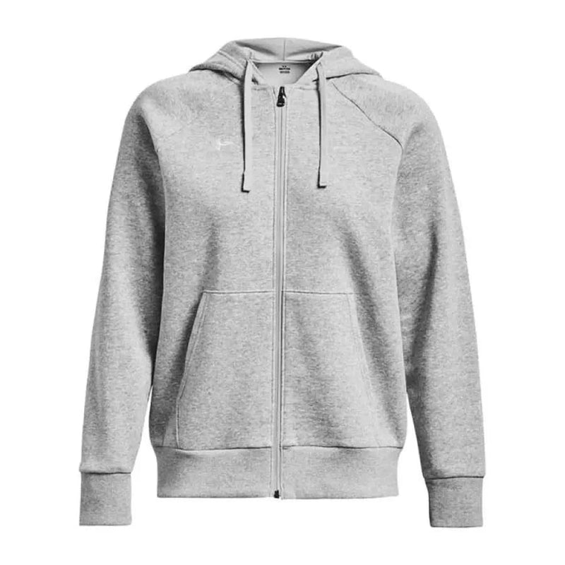 Light gray zip-up hooded sweatshirt with front pockets by Under Armour for women