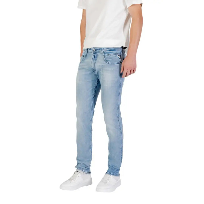 Light Blue Denim Jeans showcasing light-wash denim fabric and classic fit style