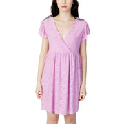 Lilac eyelet wrap dress displayed in Jacqueline De Yong Pink V-Neck Short Dress product image