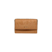 Liu Jo beige polyester shoulder handbag featuring a tan leather crossbody bag with embossed logo and gold-tone chain strap