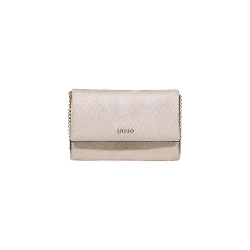 Liu Jo beige polyester clutch bag with embossed logo and gold chain strap