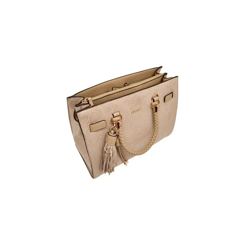Liu jo beige polyester handbag with braided handle and gold tone hardware featuring a shoulder strap