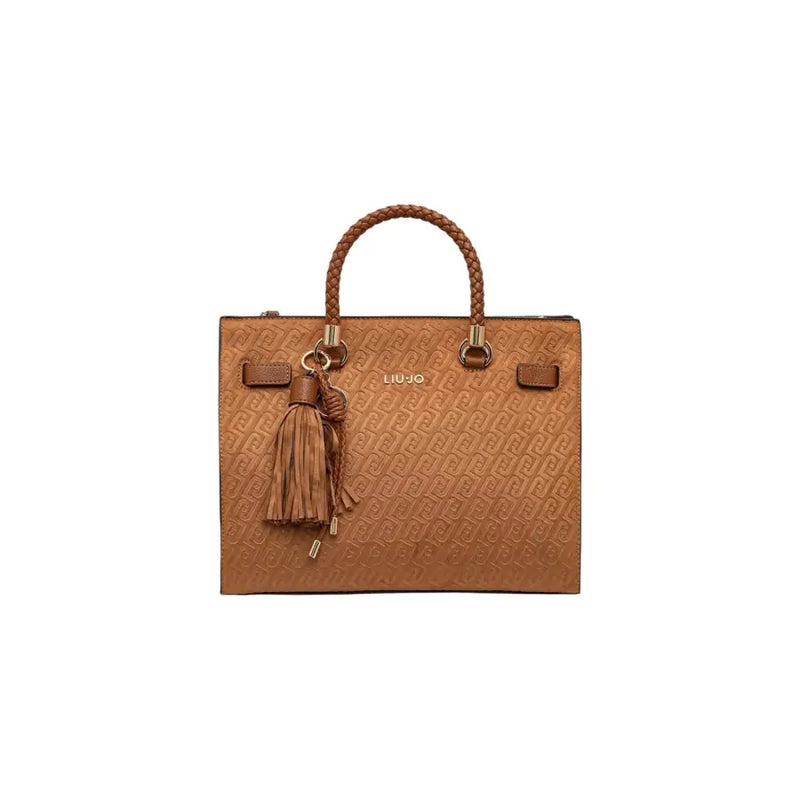 Liu Jo Beigefarbene Polyesterhandtasche mit geflochtenen Ledergriffen und geprägtem Logo