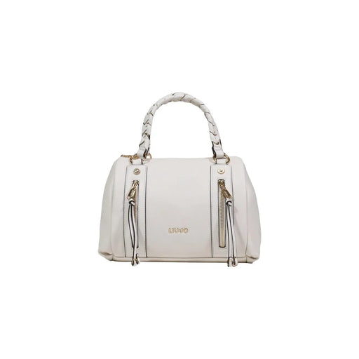 Liu Jo beige polyurethane handbag with white leather braided handles and gold zippers