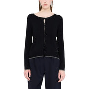 Liu Jo black long sleeve knit cardigan with silver beaded trim along neckline front placket and cuffs