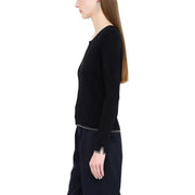 Liu Jo Schwarzer, langärmeliger Strickcardigan mit Knopfleiste und silbernen Zierstreifen