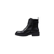 Liu jo black faux leather ankle boots with chunky heel lace-up front and zip closure
