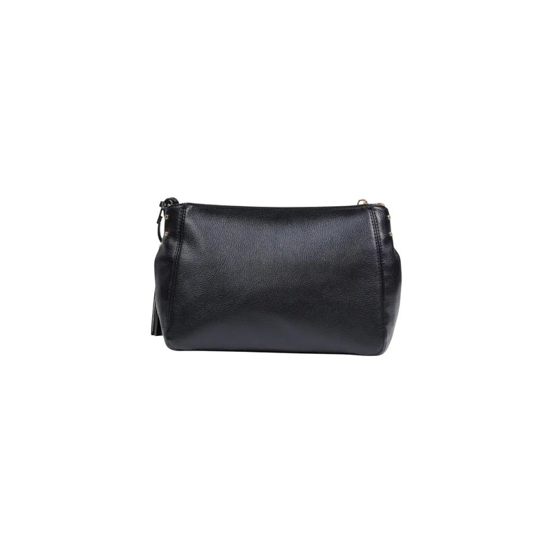 Liu jo black handbag made of textured leather with tassel detail gold-tone hardware shoulder strap and zip pocket