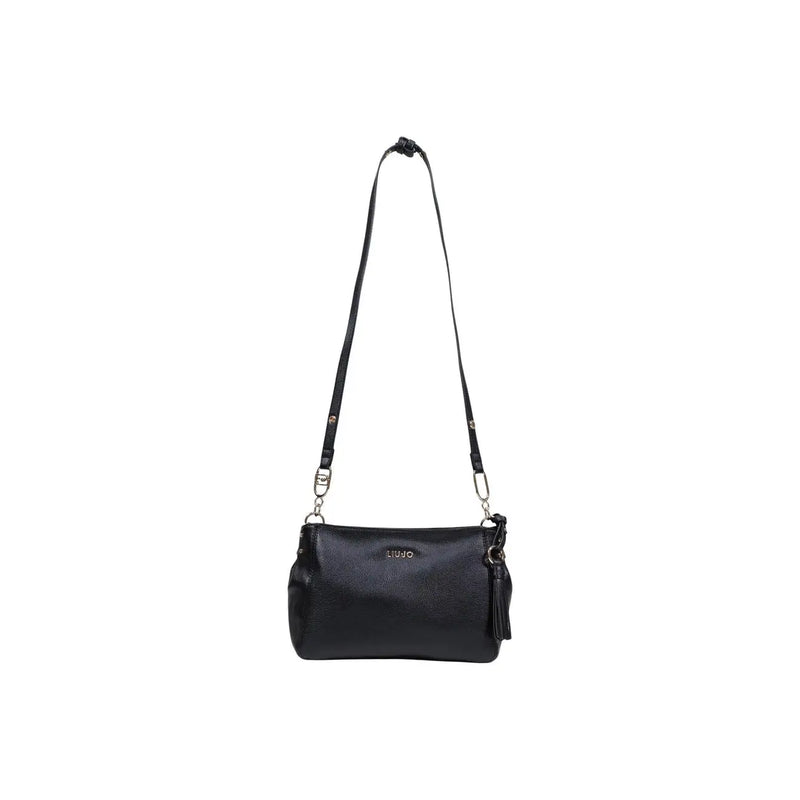 Liu jo black handbag made of textured leather with silver hardware tassel and a shoulder strap with zip pocket