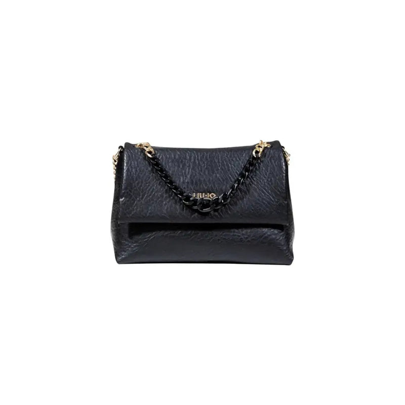 Black textured leather shoulder bag with gold and black chain strap for Liu Jo Women’s Handbag