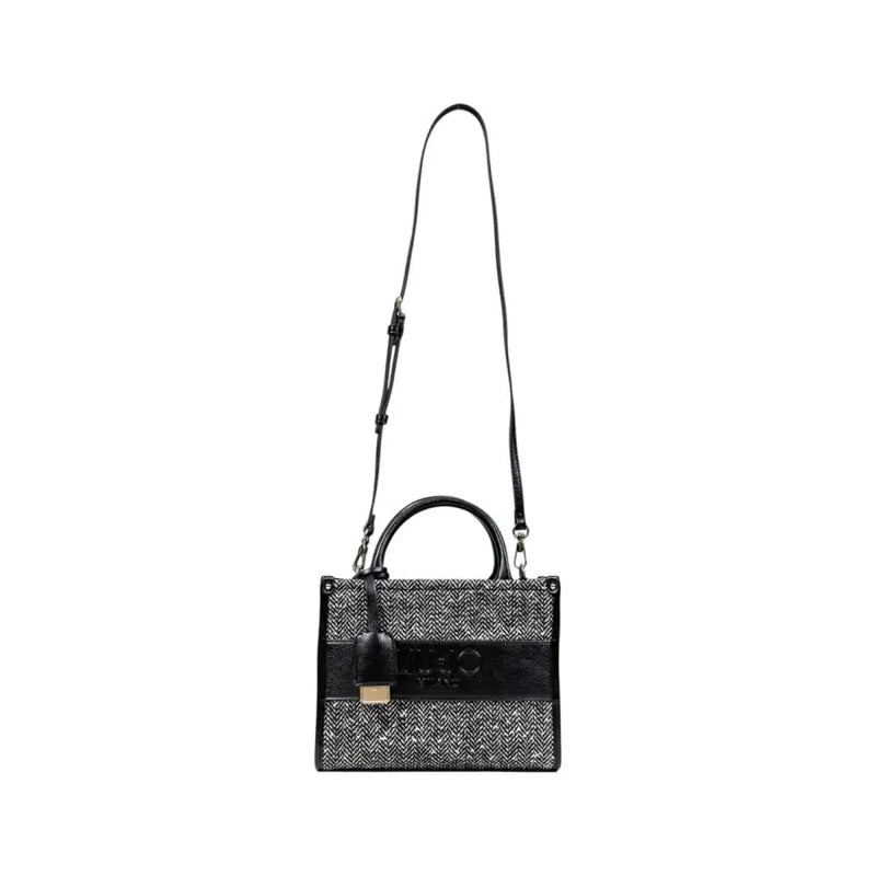 Black and grey textured Liu Jo handbag with top handles, shoulder strap, and front pockets