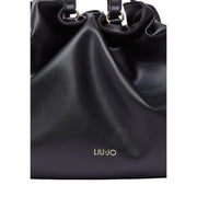 Liu jo black leather bucket bag with gold-tone hardware and embossed logo featuring an interior pocket