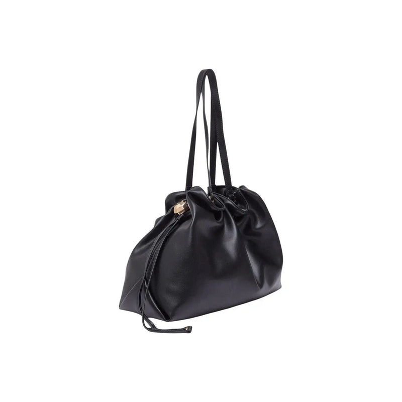 Liu jo black leather tote bag with drawstring closure gold-tone hardware and interior pocket for everyday use
