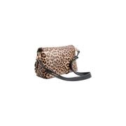 Liu jo black leopard print crossbody bag in polyurethane with black leather strap and gold-tone chain detail