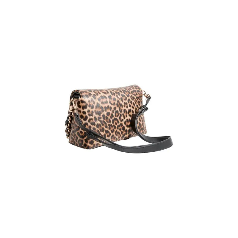 Liu jo black leopard print crossbody bag in polyurethane with black leather strap and gold-tone chain detail