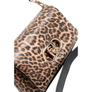 Liu Jo black leopard print polyurethane handbag with gold-tone metal clasp and black adjustable strap