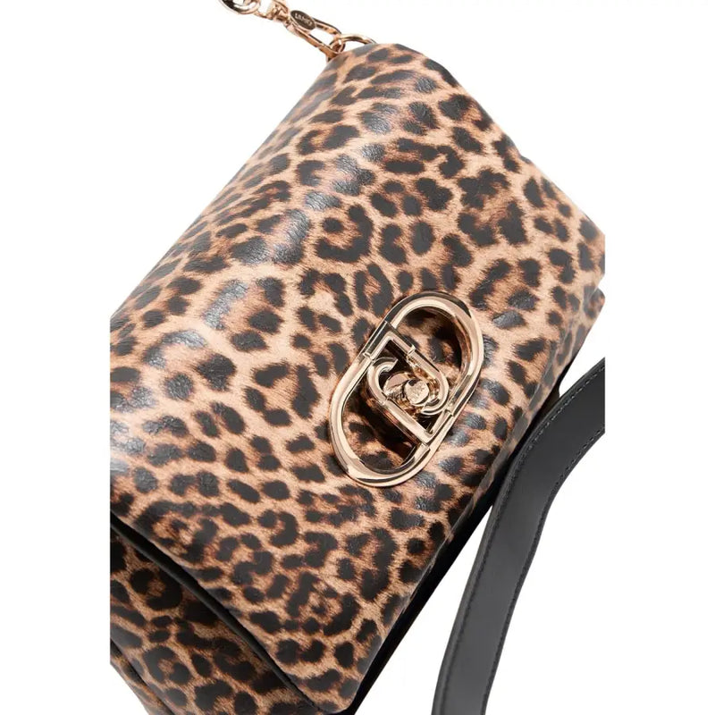 Liu Jo black leopard print polyurethane handbag with gold-tone metal clasp and black adjustable strap