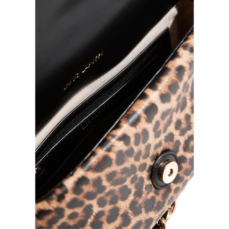 Liu Jo black leopard print polyurethane handbag with glossy finish and gold tone hardware for stylish use