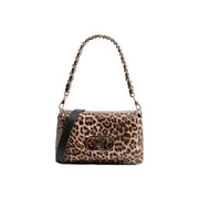 Liu Jo black leopard print polyurethane handbag with gold-tone logo clasp and chain strap for stylish use