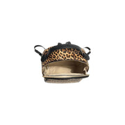 Liu Jo black leopard print polyurethane backpack with black leather straps and beige interior with zip pockets