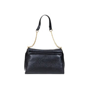 Black leather shoulder bag with gold chain strap from Liu Jo featuring interior pocket