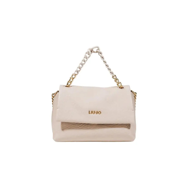 Pale cream women’s shoulder bag with gold and cream chain strap from Liu Jo Black Polyester Handbag collection