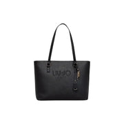 Liu Jo black polyurethane tote bag with textured surface shoulder straps and inside pocket for organized storage
