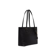 Liu jo black leather tote bag with embossed logo and matching shoulder straps featuring an inside pocket
