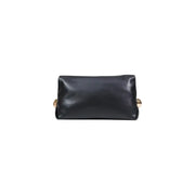 Liu Jo black polyurethane handbag featuring a black leather clutch design with gold-tone spherical handles and interior pocket