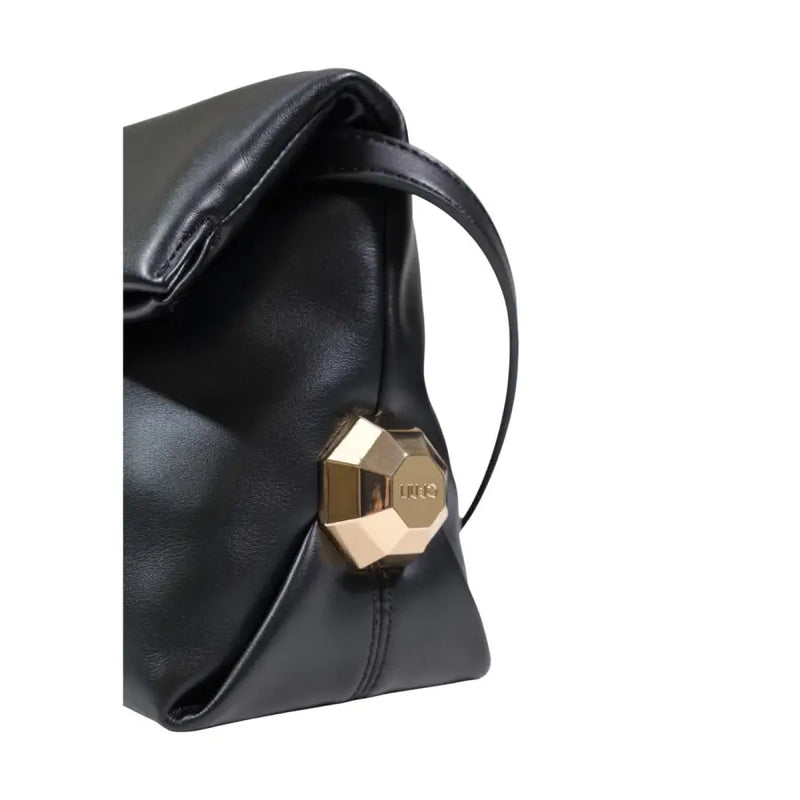 Liu Jo black polyurethane handbag with gold-tone geometric clasp and interior pocket for elegant daily use
