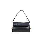 Liu jo black polyurethane shoulder bag with glossy leather finish and gold-tone spherical hardware accents