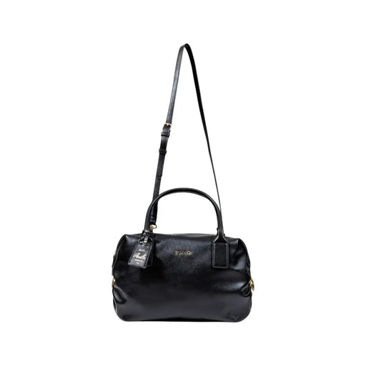 Black leather duffel-style handbag with detachable shoulder strap from Liu Jo in polyurethane