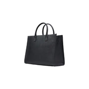 Liu jo black leather tote bag with structured shape and top handles featuring a shoulder strap