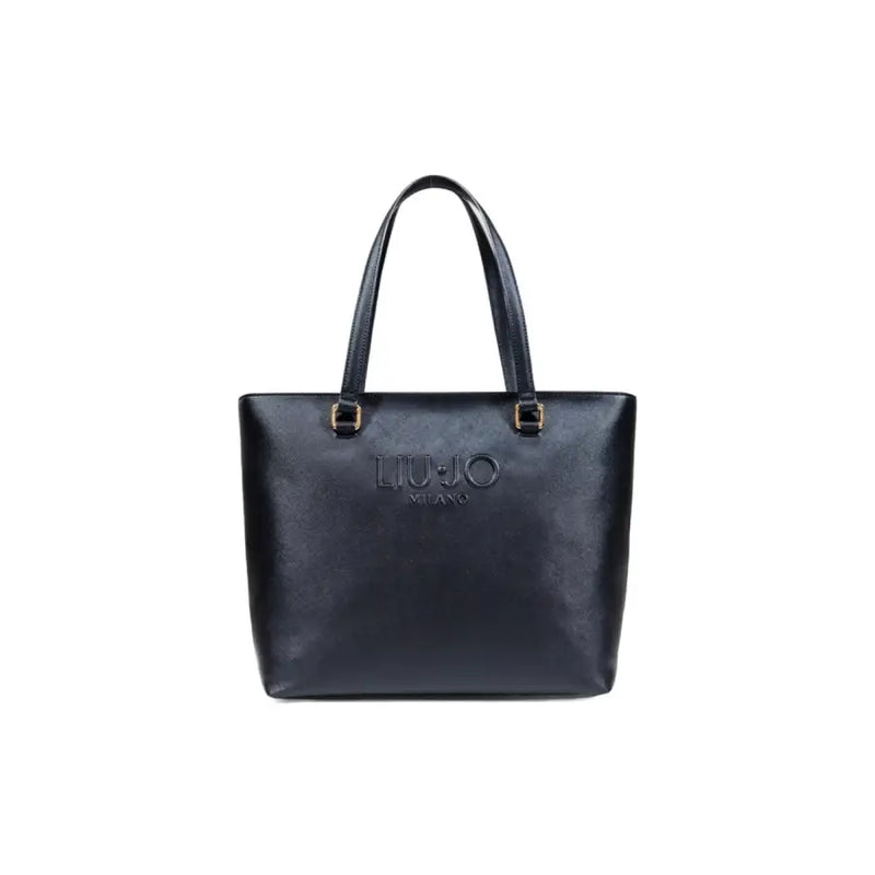 Black rectangular polyurethane tote bag with two handles from Liu Jo featuring zipper and interior pocket