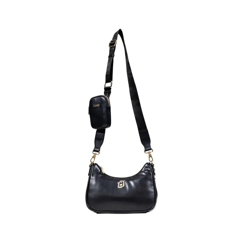 Black leather crossbody bag with small attached pouch from Liu Jo featuring interior pocket