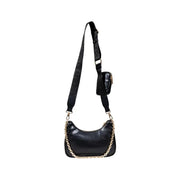 Black leather shoulder bag with gold chain and attached pouch, Liu Jo polyurethane accessory