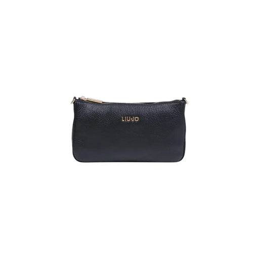 Liu jo black polyurethane shoulder bag with black leather clutch featuring gold-tone zipper and logo detail